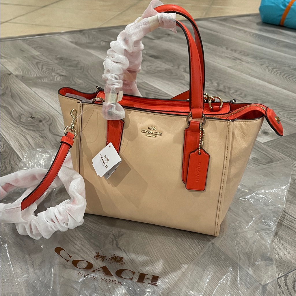Coach Women's Tan And Red Tote Bag